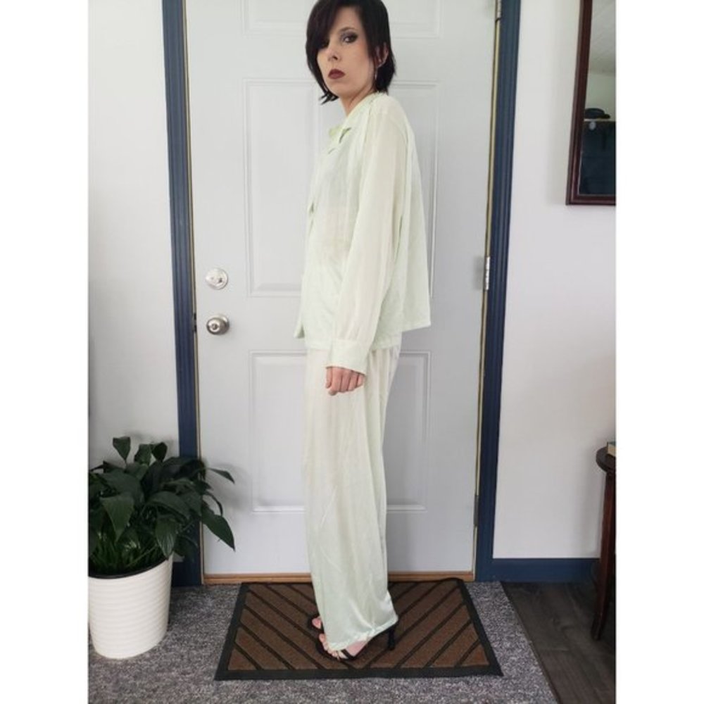 80s Green Satin Pajama Set - Picture 2 of 4
